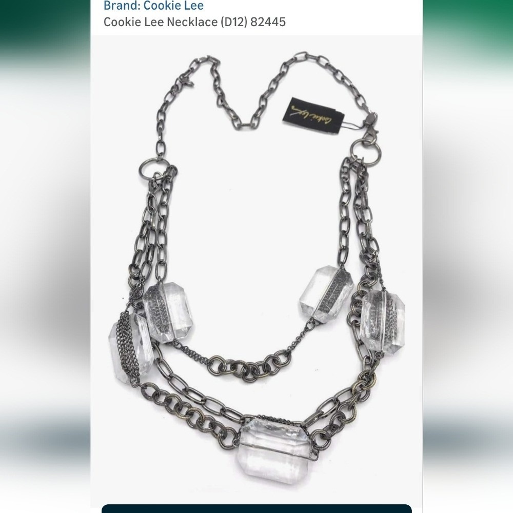 Cookie Lee Silver Necklace With Clear Beads 19$